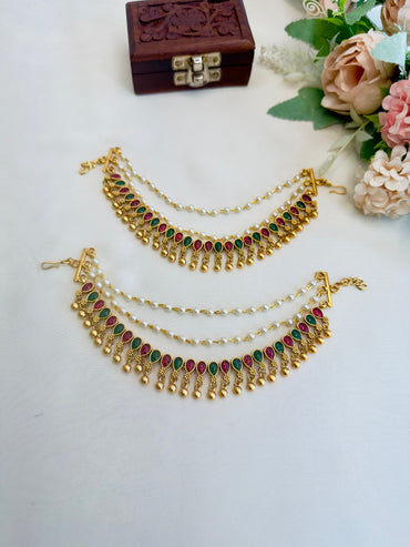 Ruby Green Pearl Ear Chain