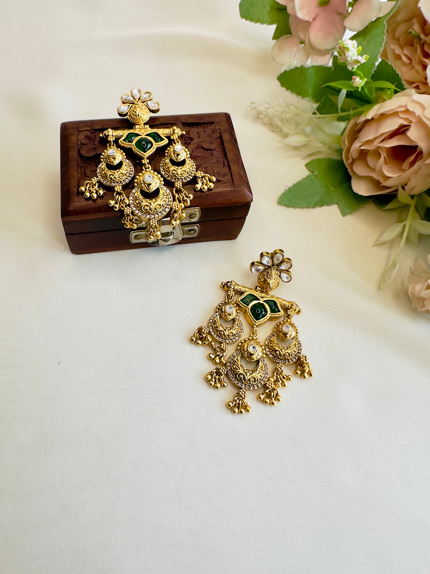 Kundan work Green Danglers