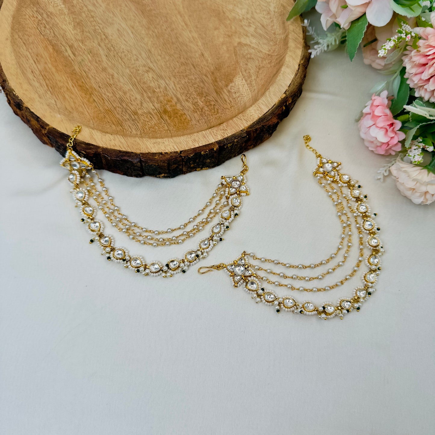 White pearl with Pachi Kundan Earchain
