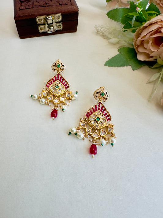 Meena Kundan Pink Hydro danglers