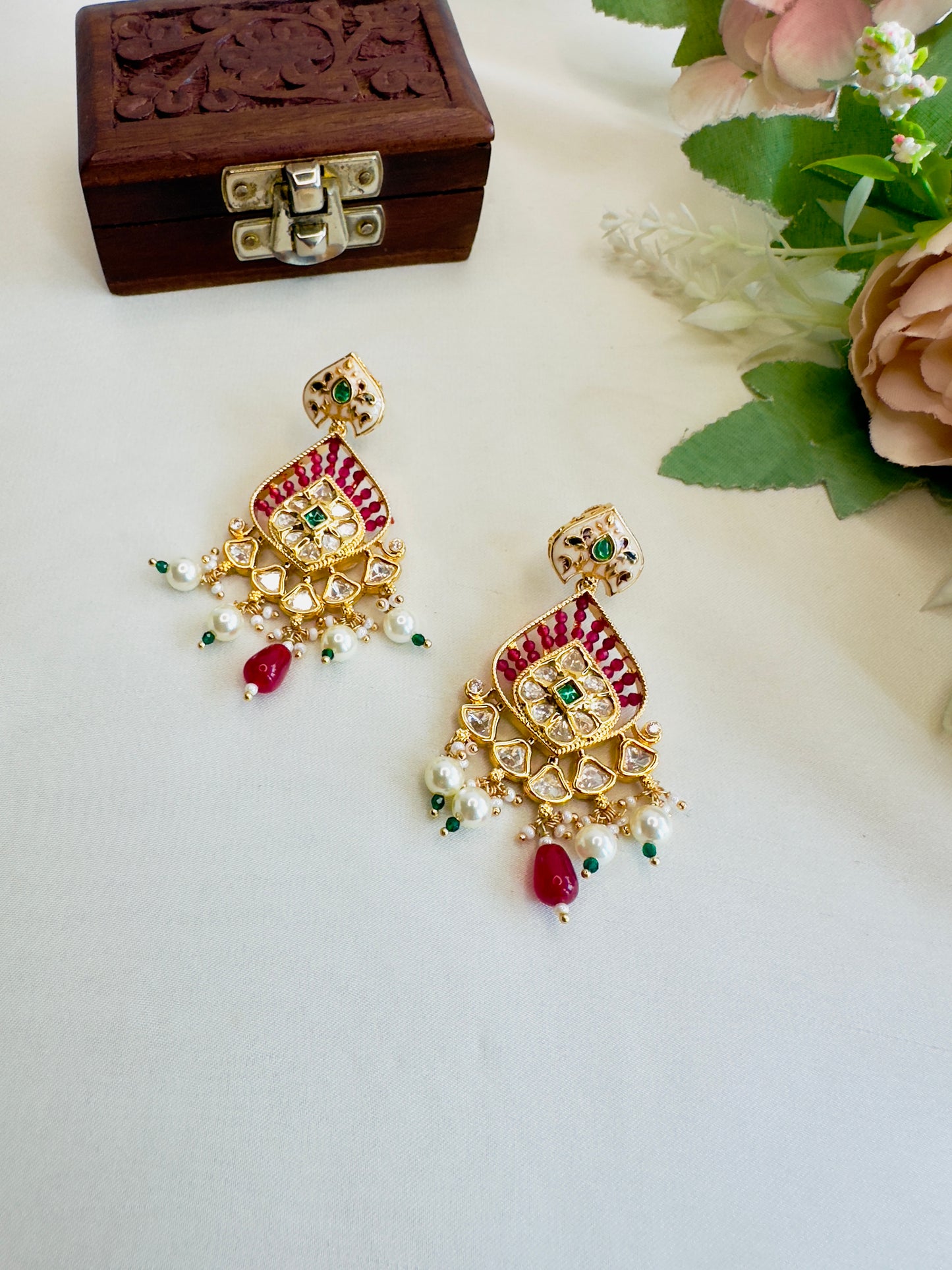 Meena Kundan Pink Hydro danglers