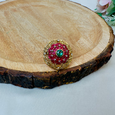 Ruby Green Circular Rajwadi Ring