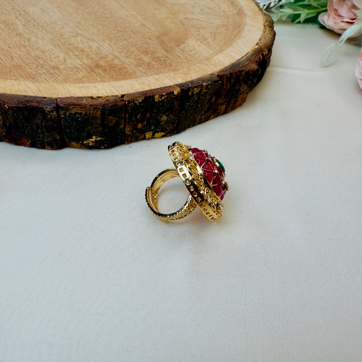 Ruby Green Circular Rajwadi Ring