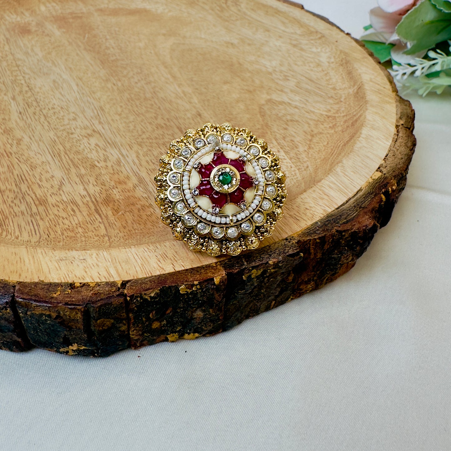 Ruby Green Rajwadi Ring