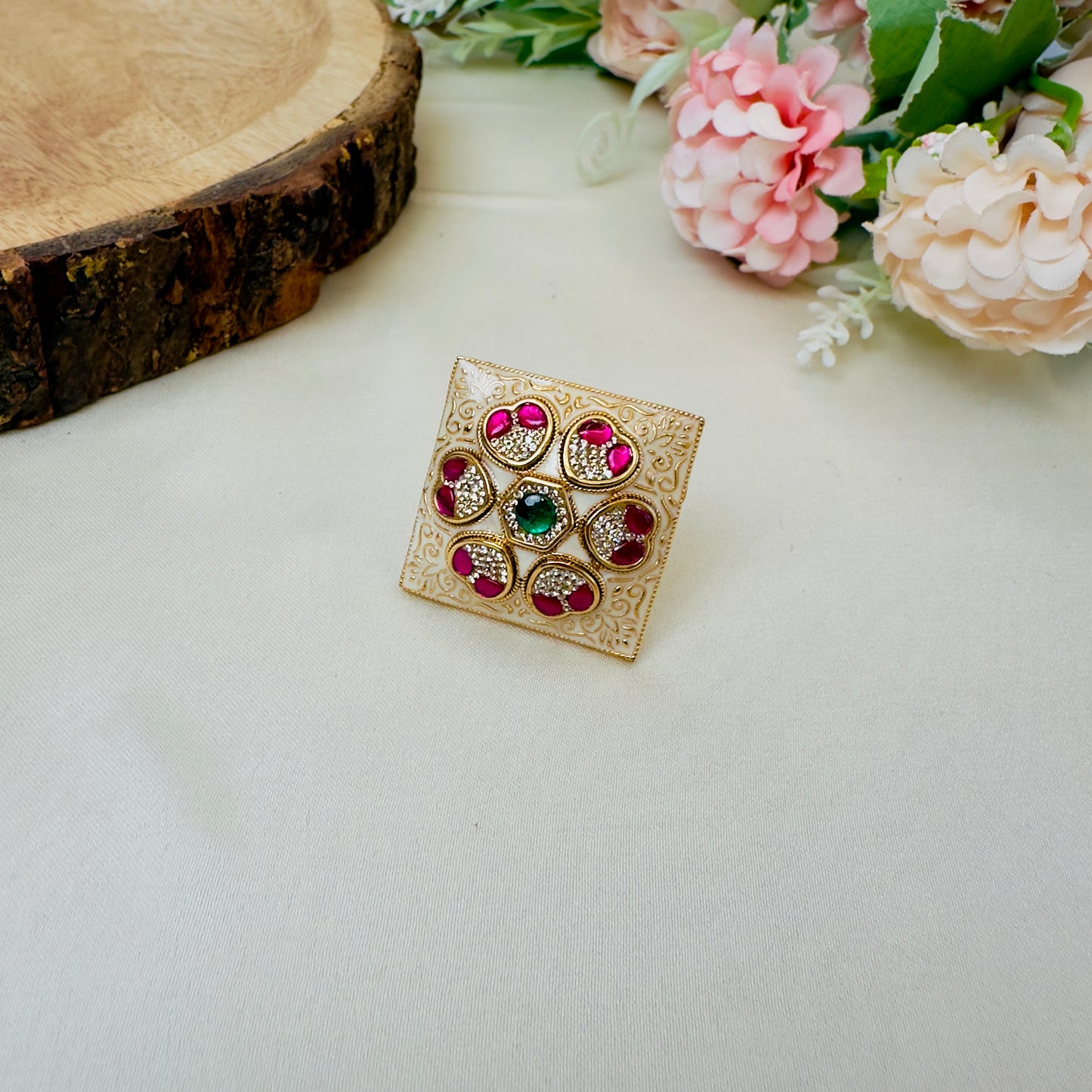 Square Meenakari Rajwadi Ring