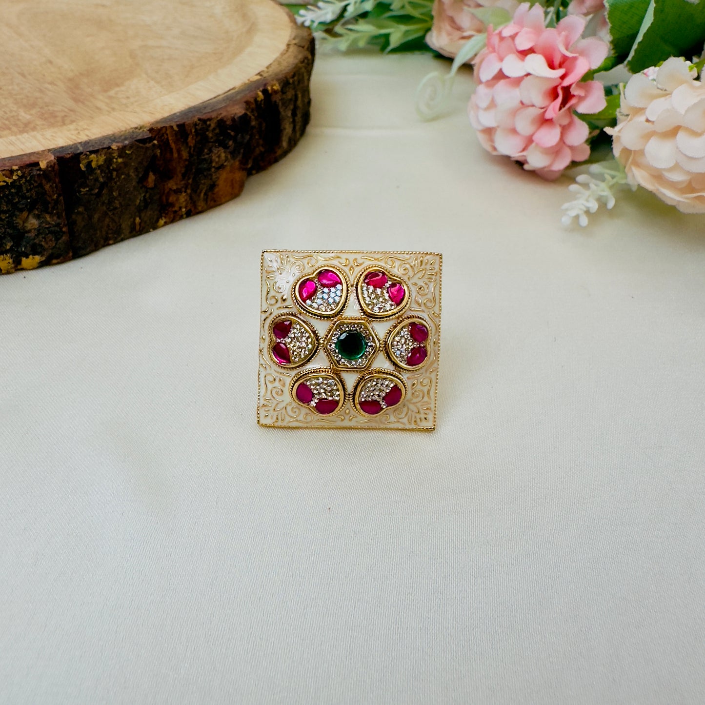 Square Meenakari Rajwadi Ring