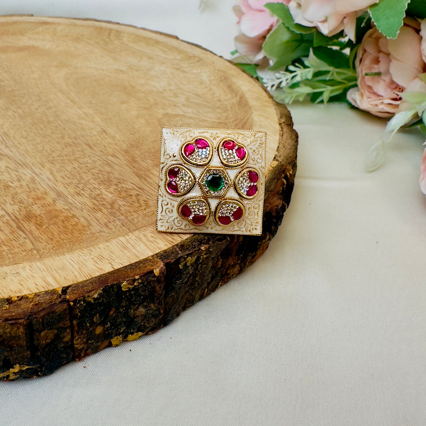 Square Meenakari Rajwadi Ring