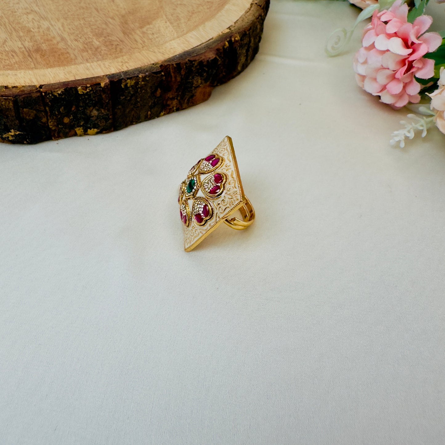 Square Meenakari Rajwadi Ring