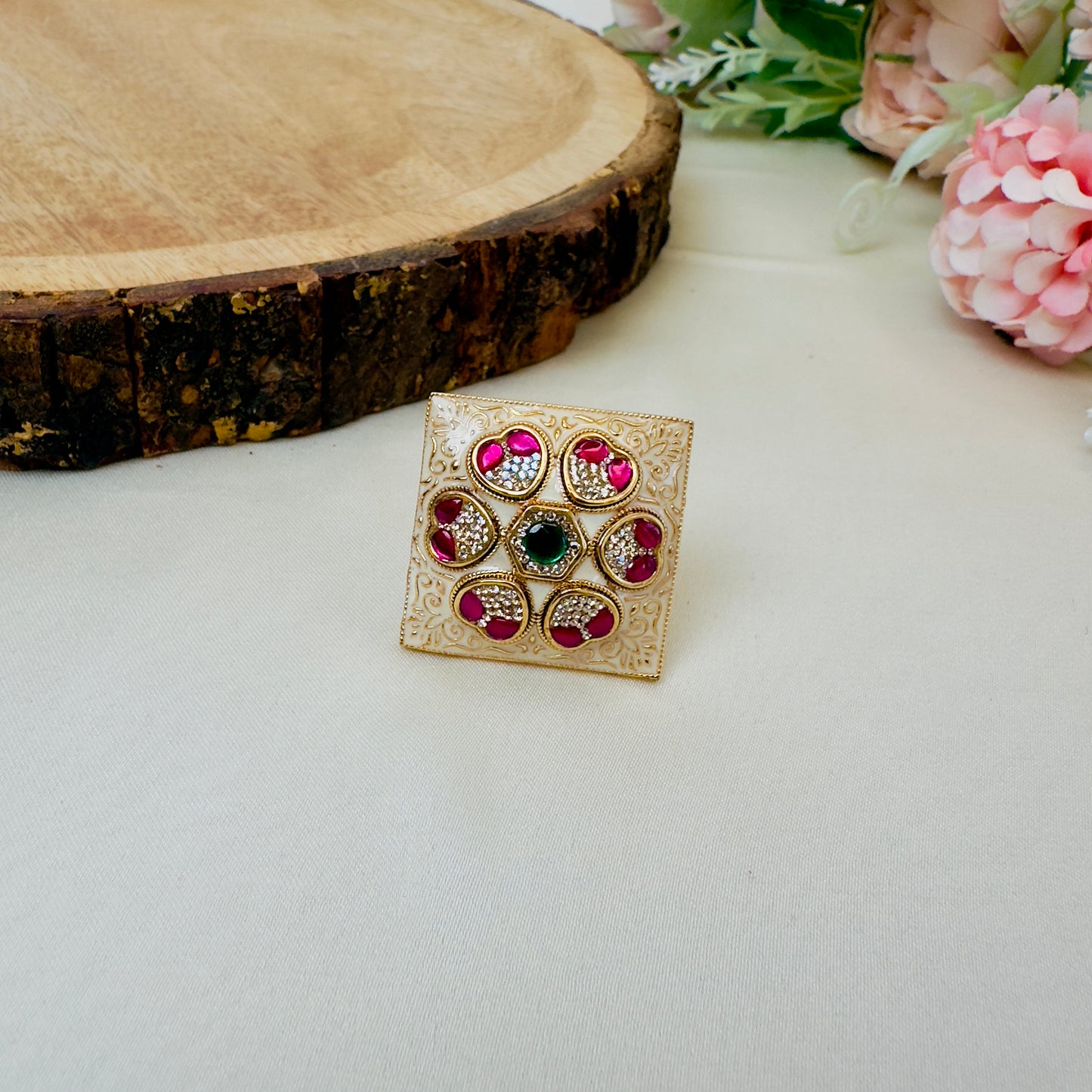 Square Meenakari Rajwadi Ring