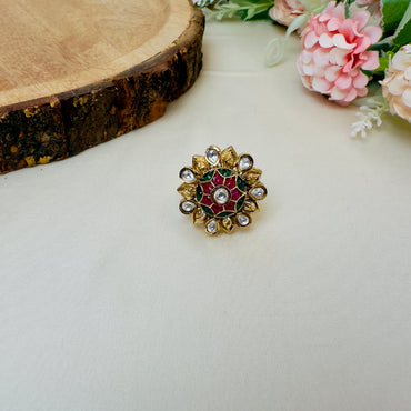 Multicolor Flower Design Kundan Ring