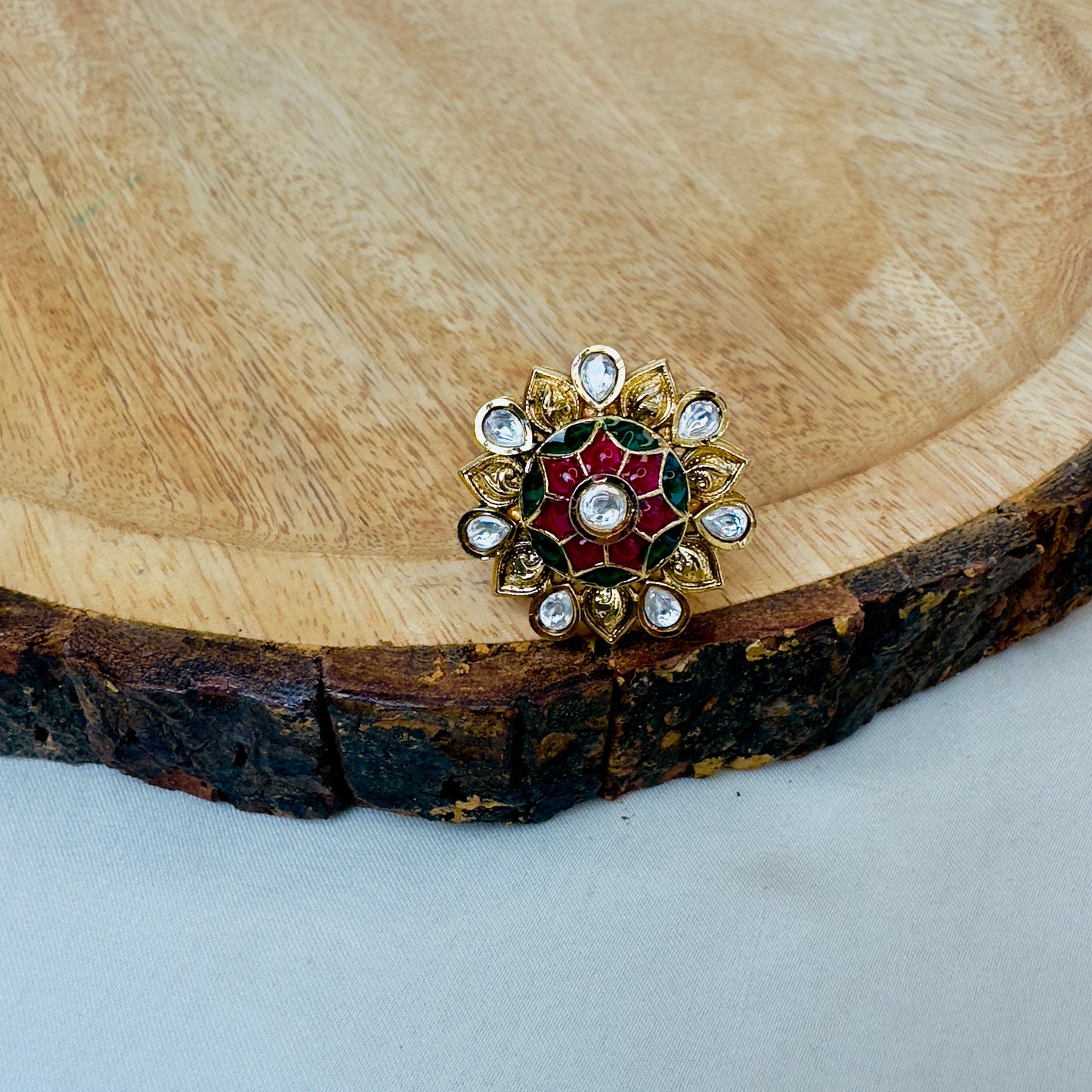 Multicolor Flower Design Kundan Ring