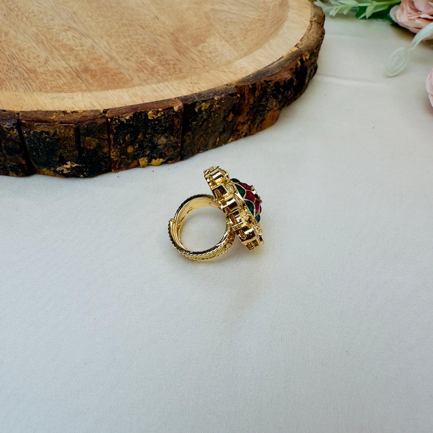 Multicolor Flower Design Kundan Ring
