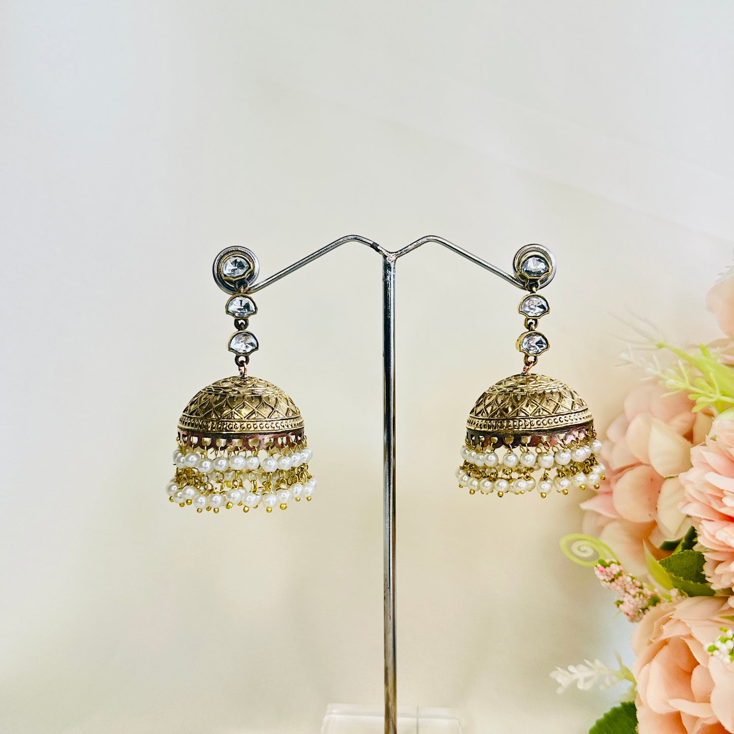 Kundan Apala Polish beads Jhumka