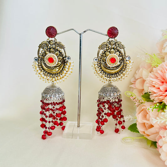 Dualtone Silver Replica Moti Jhumka Earrings