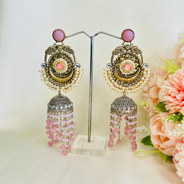 Dualtone Silver Replica Moti Jhumka Earrings