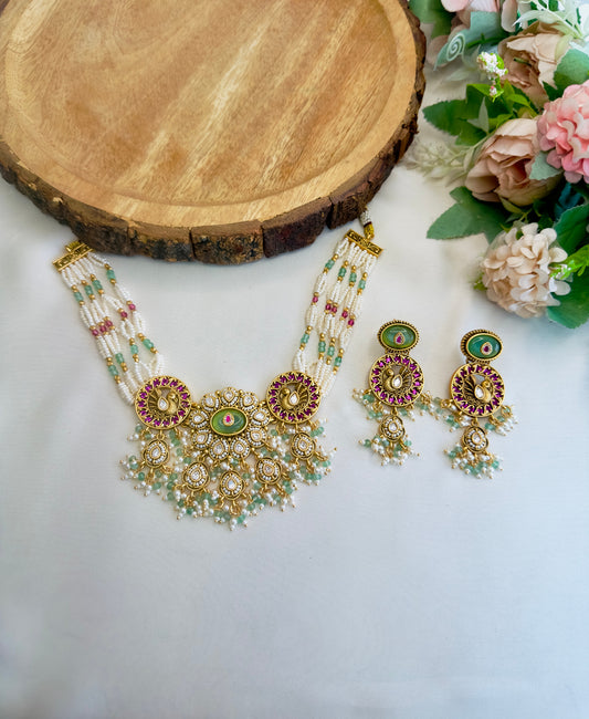 Sleek Intricate Design Rajwadi Necklace Set