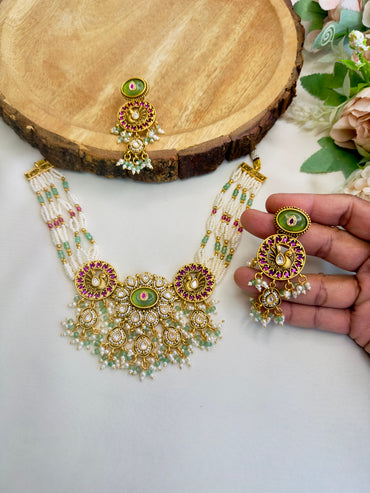 Sleek Intricate Design Rajwadi Necklace Set
