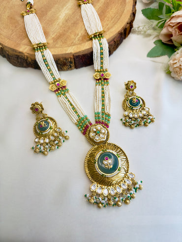 Round Pendant Long Necklace Set