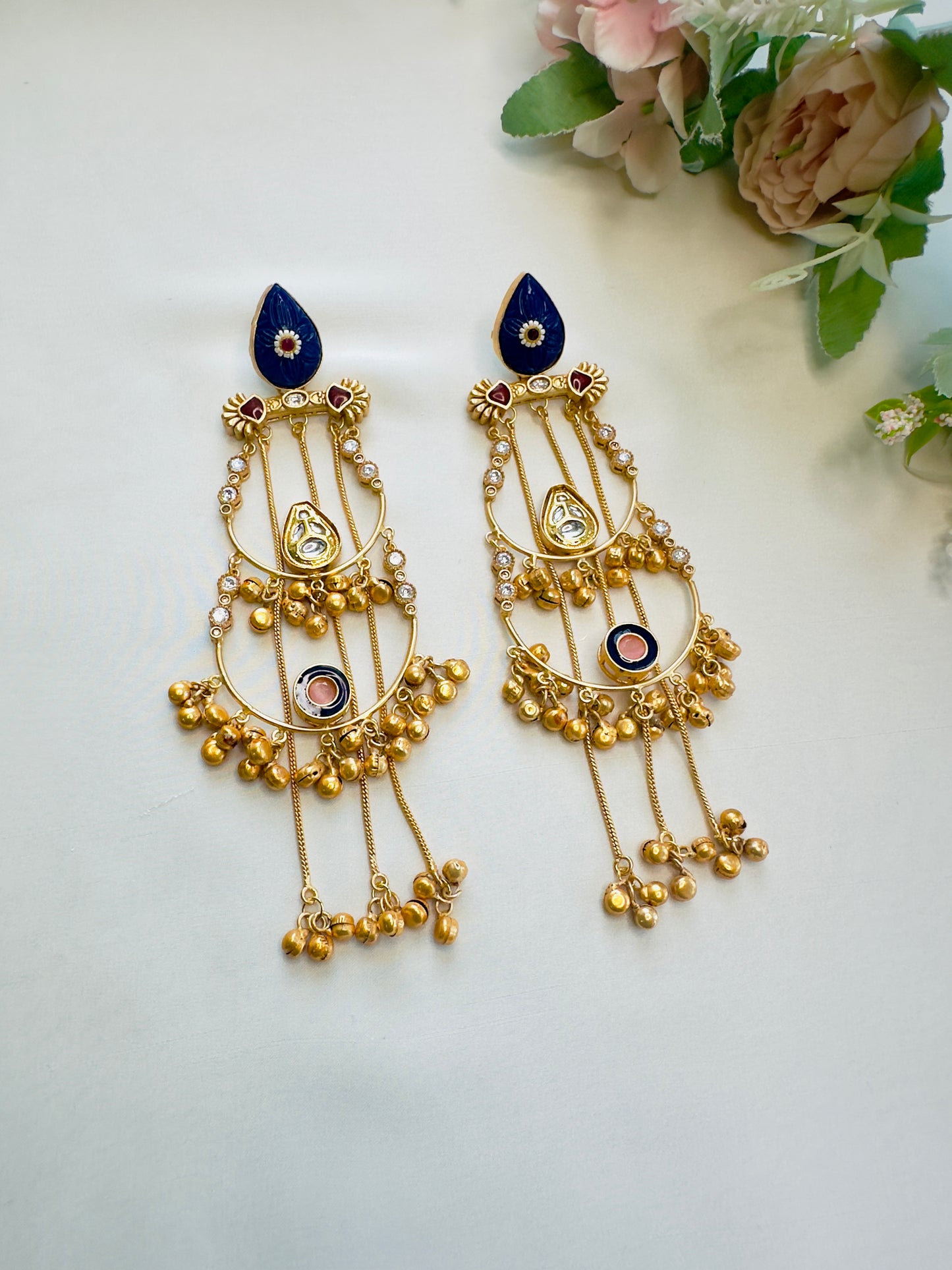 Blue Pink Golden Replica Earrings
