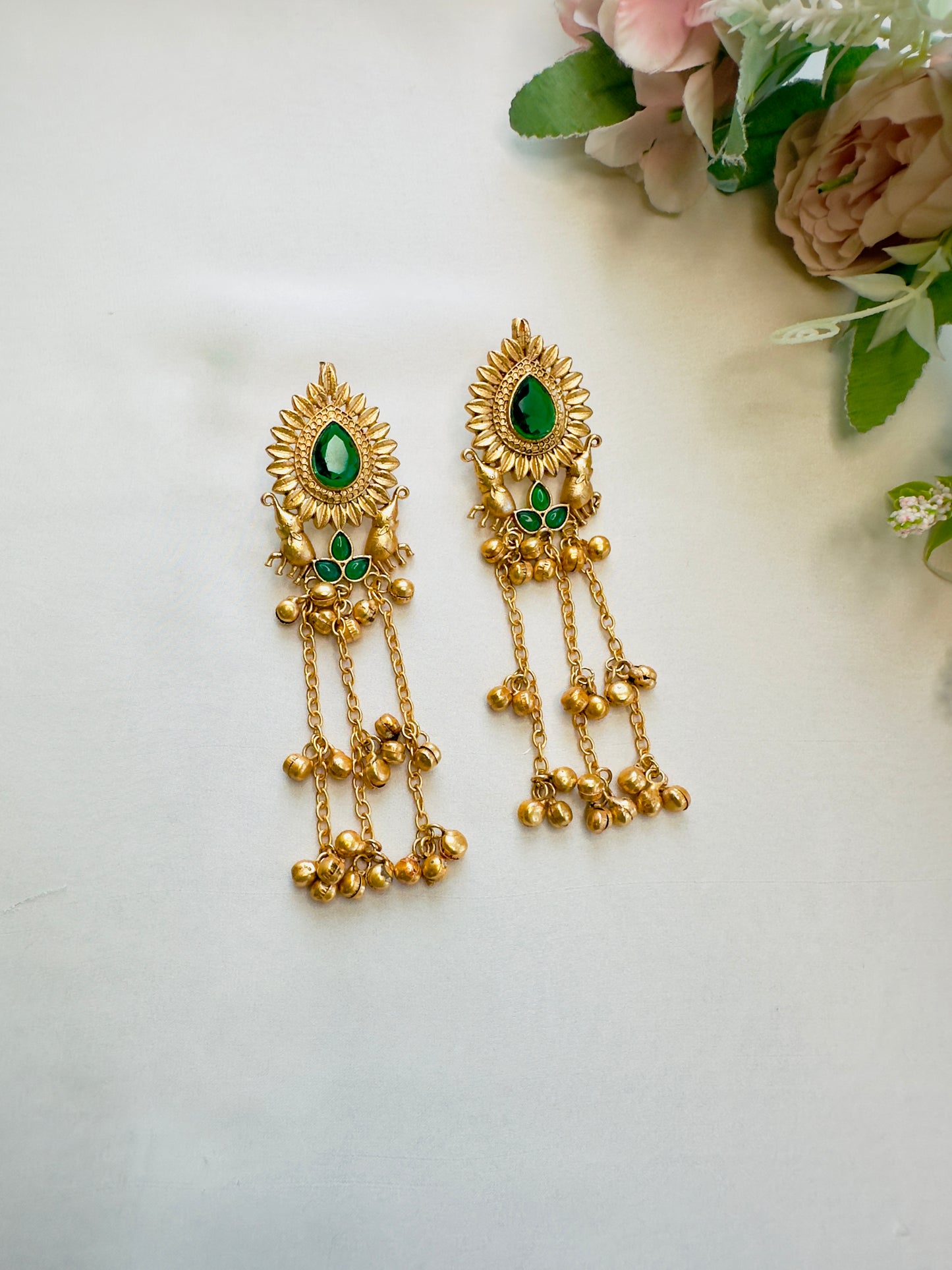 Green Short Kashmiri Earrings