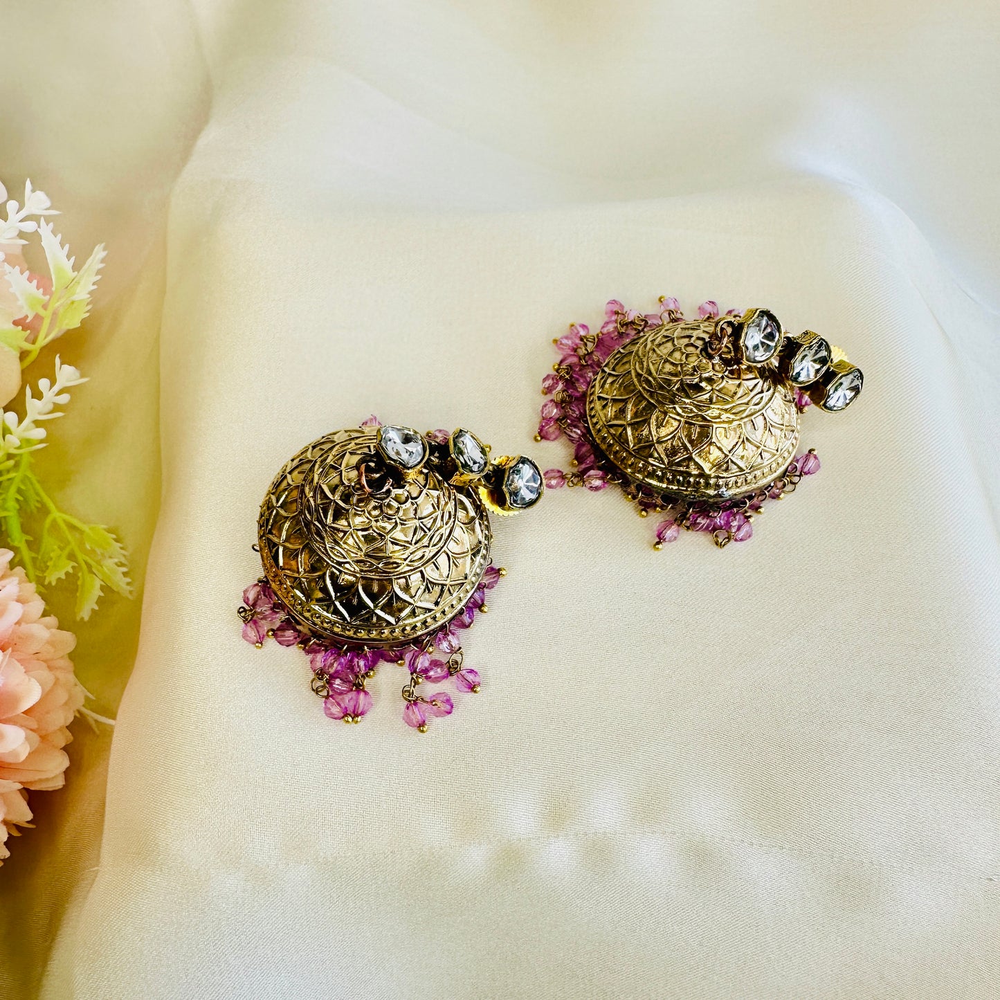 Kundan Apala Polish beads Jhumka