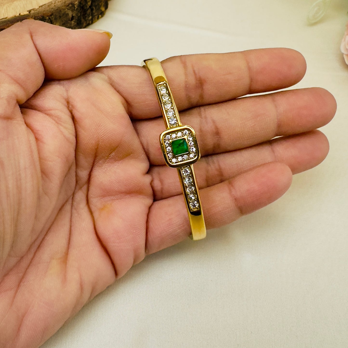 Single Green Stone Tarnish Free Bracelet