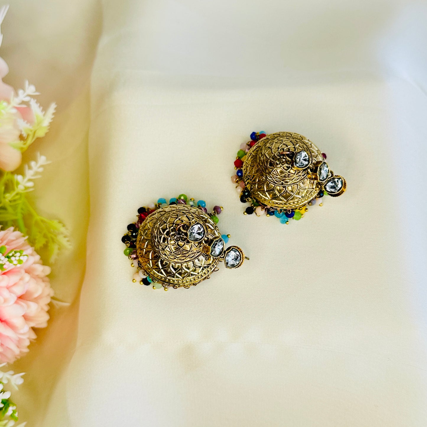 Kundan Apala Polish beads Jhumka
