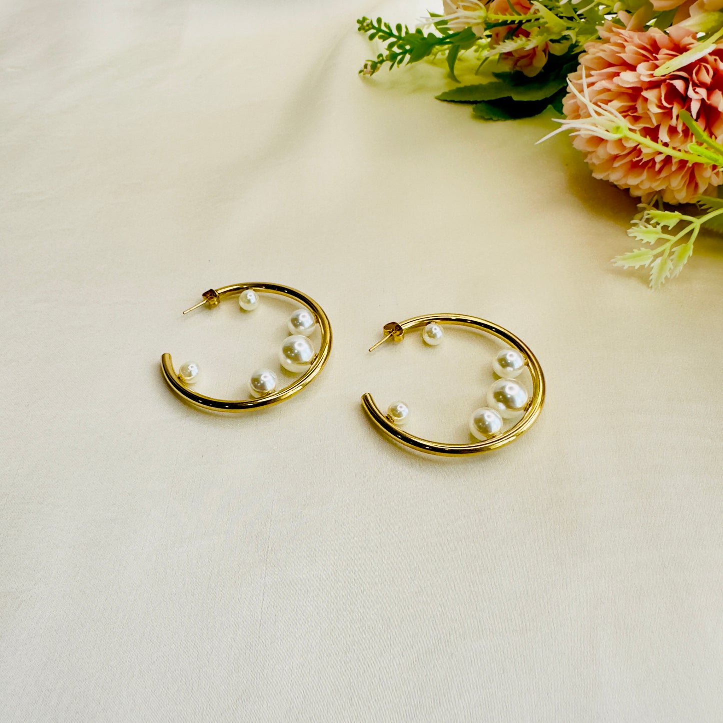 Tarnish Free Pearl Hoops