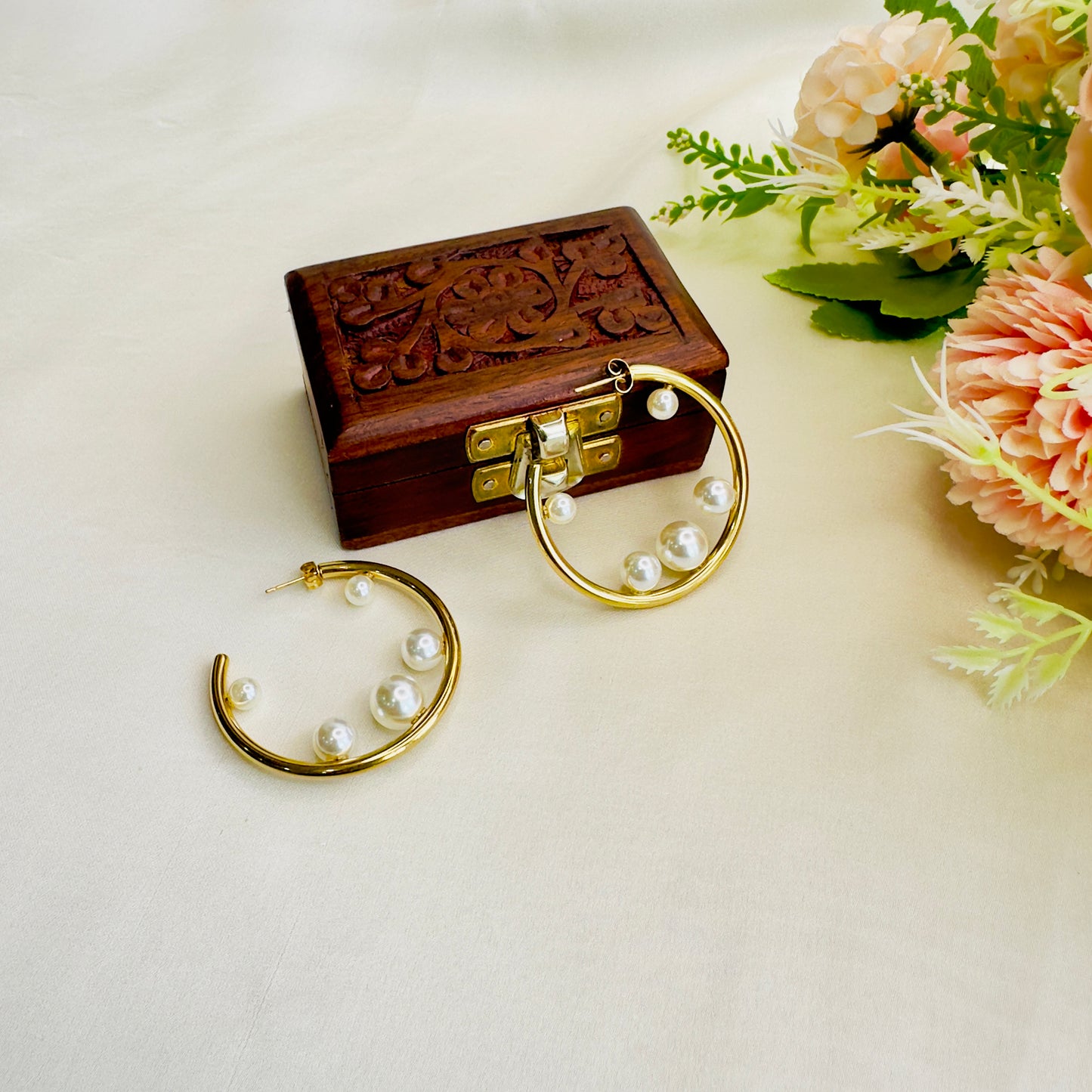 Tarnish Free Pearl Hoops
