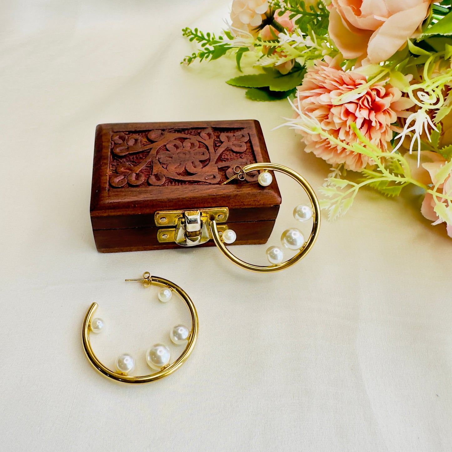 Tarnish Free Pearl Hoops