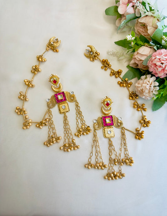 Kashmiri earrings with Ear chain