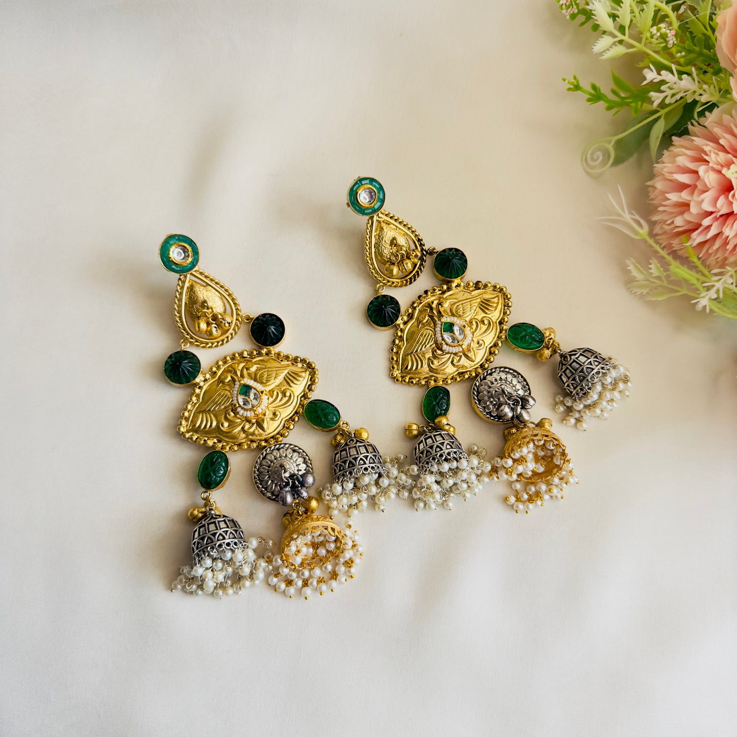 Three Jhumki Dualtone Earrings