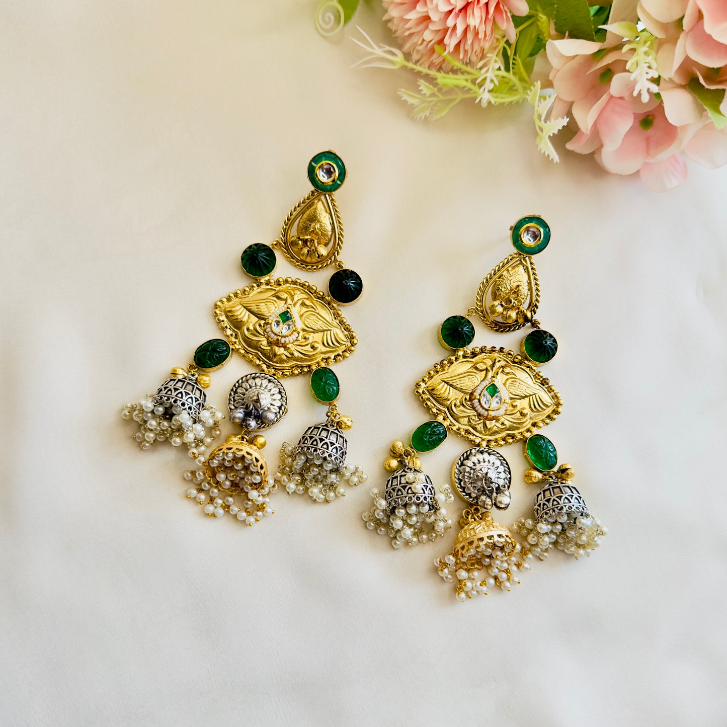 Three Jhumki Dualtone Earrings