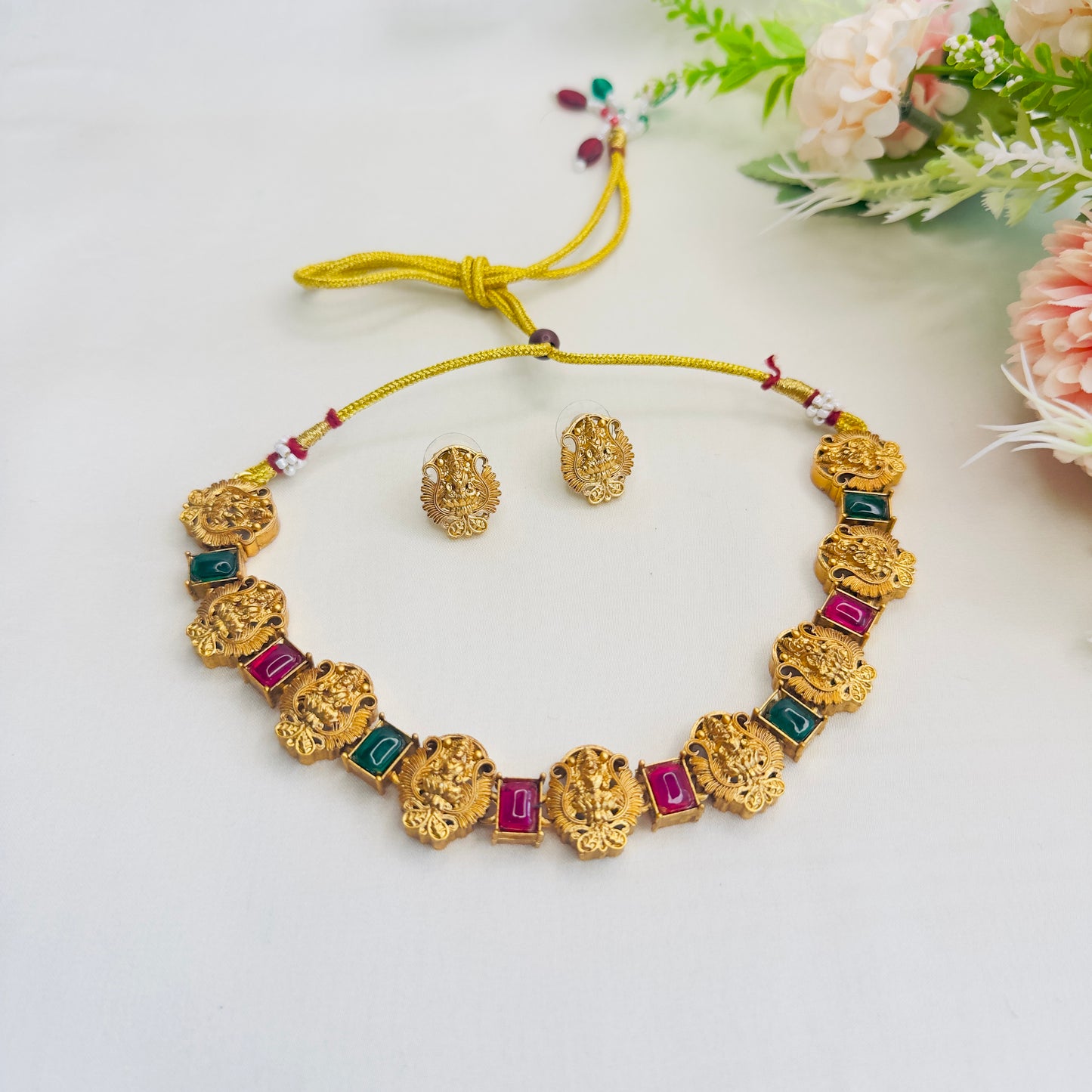 Multicolor Lakshmi Motif Necklace Set