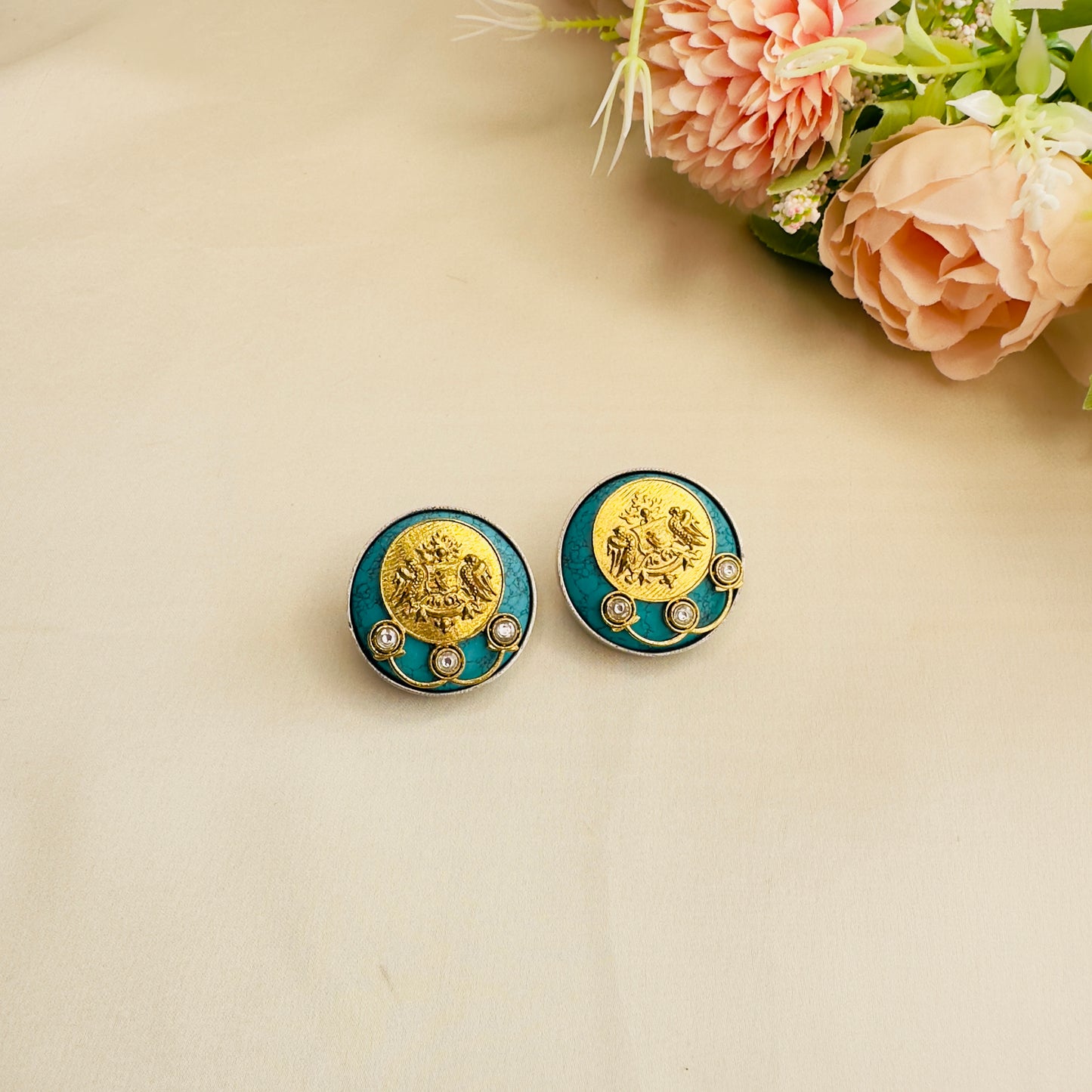 Dual Tone Silver Replica Stud Earrings
