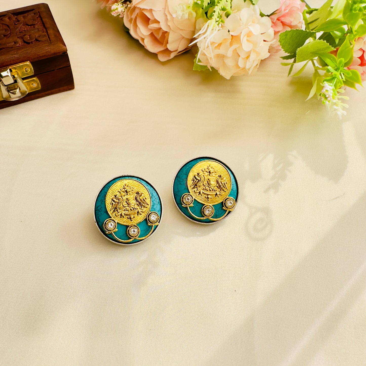 Dual Tone Silver Replica Stud Earrings