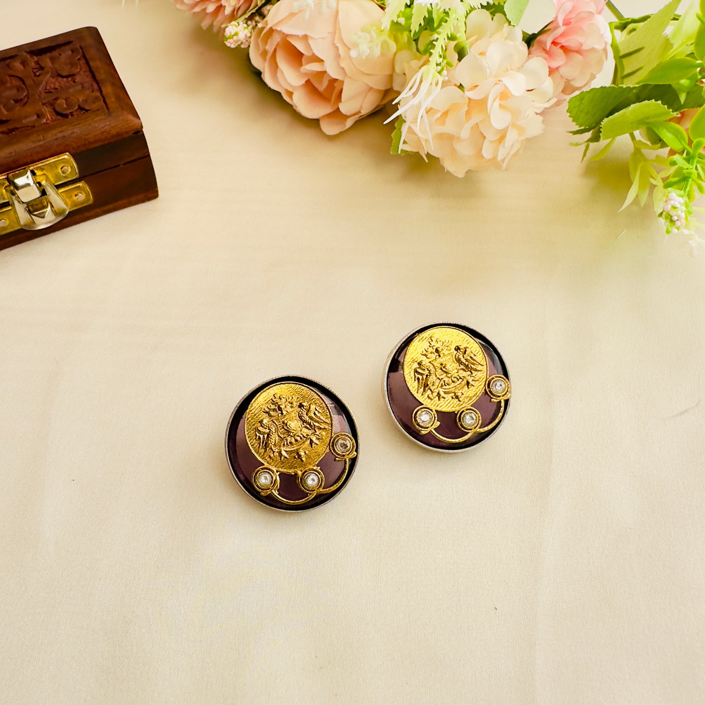 Dual Tone Silver Replica Stud Earrings