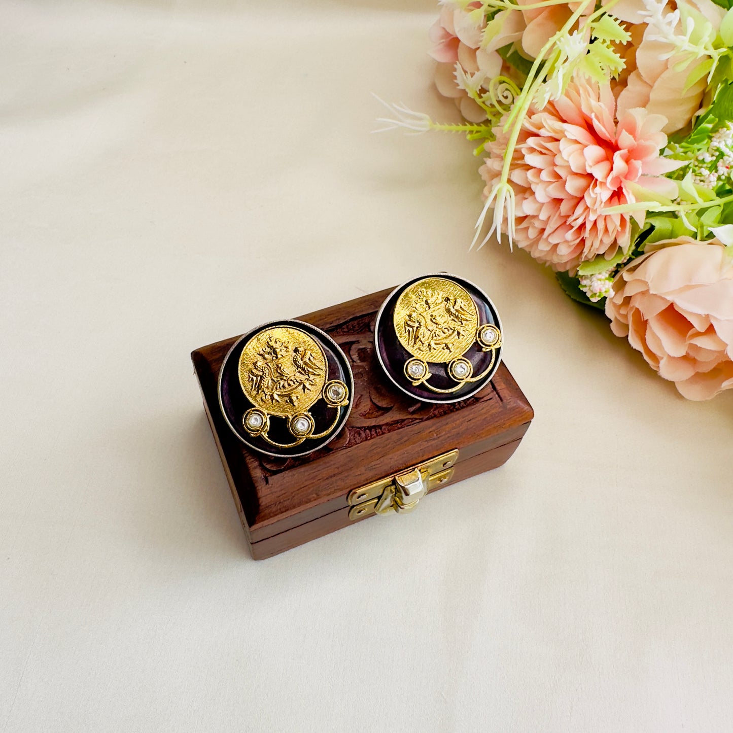Dual Tone Silver Replica Stud Earrings