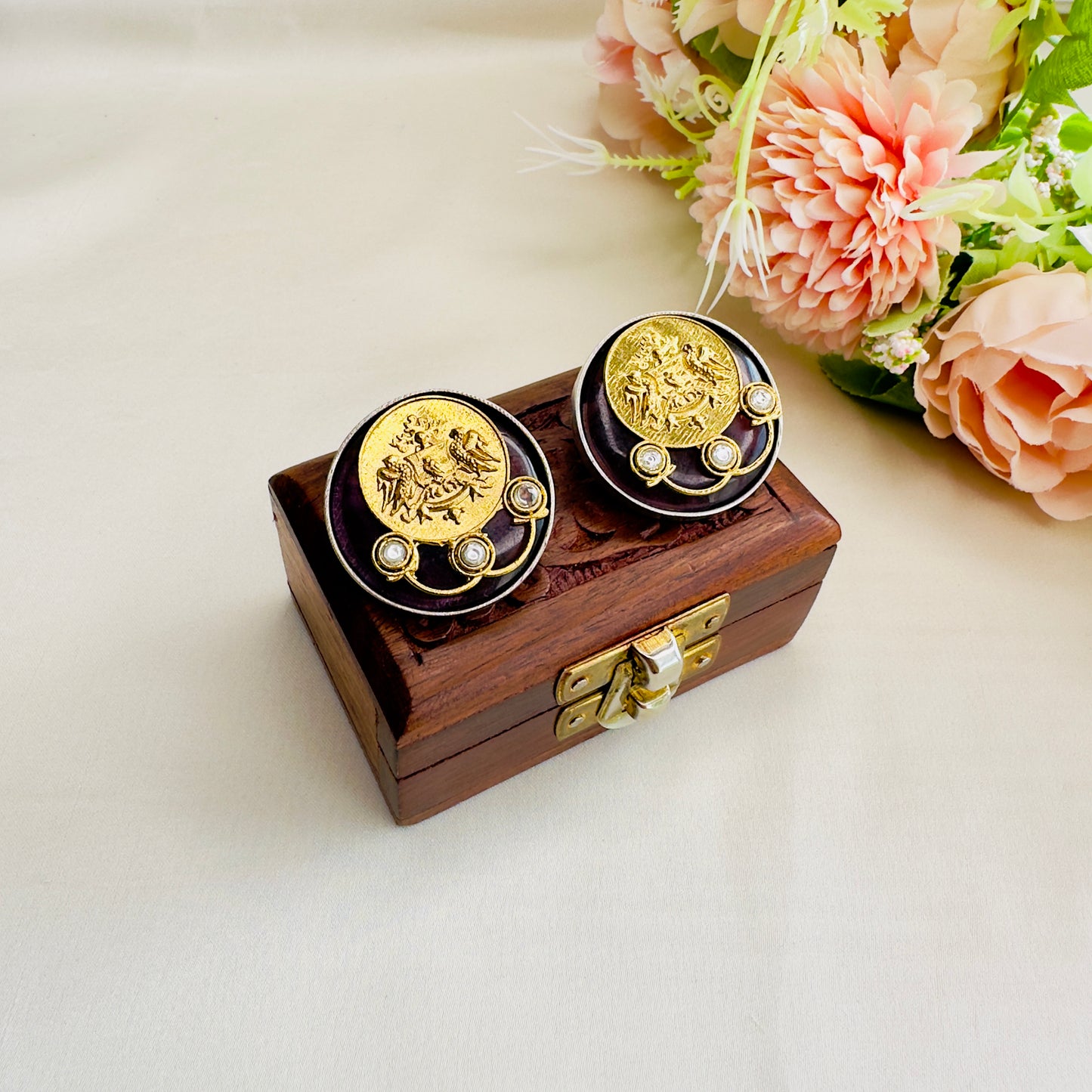 Dual Tone Silver Replica Stud Earrings