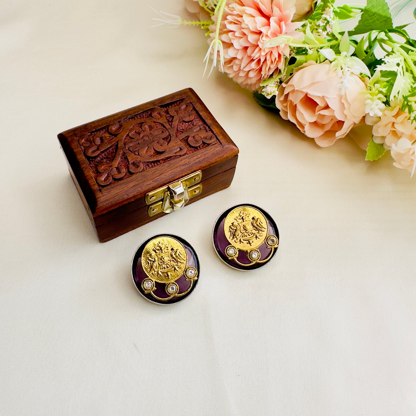 Dual Tone Silver Replica Stud Earrings