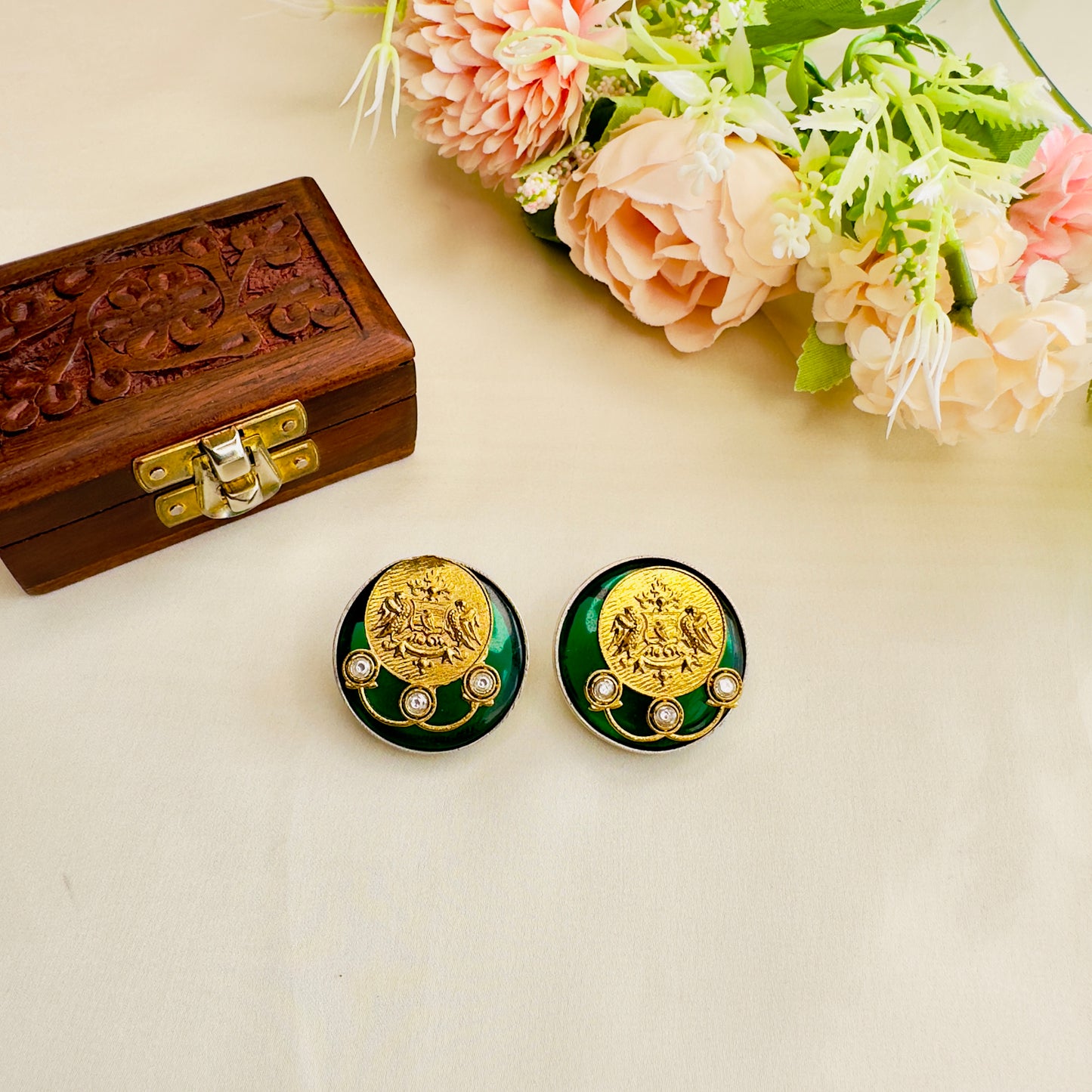 Dual Tone Silver Replica Stud Earrings