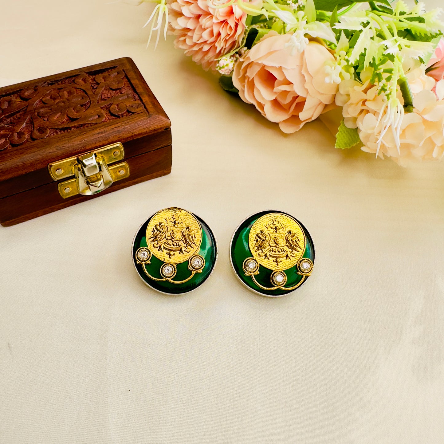 Dual Tone Silver Replica Stud Earrings