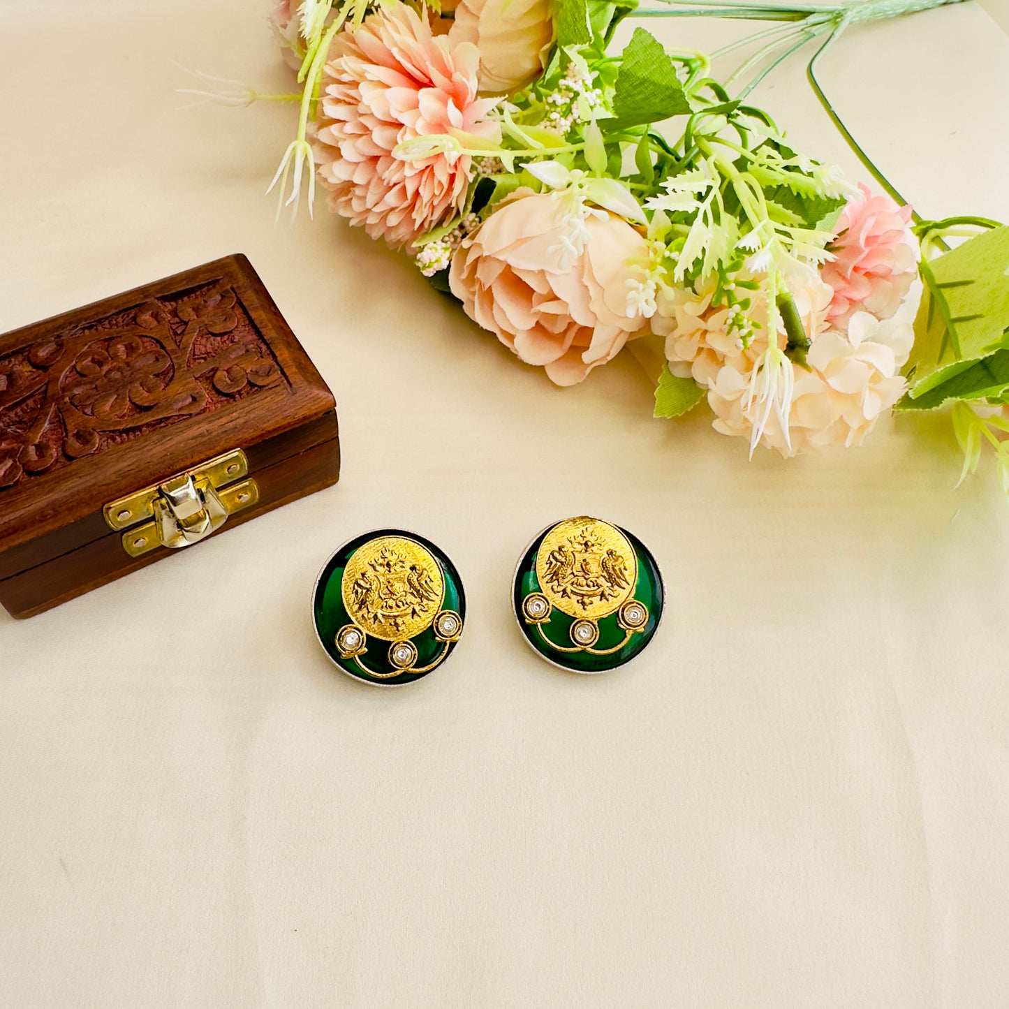 Dual Tone Silver Replica Stud Earrings