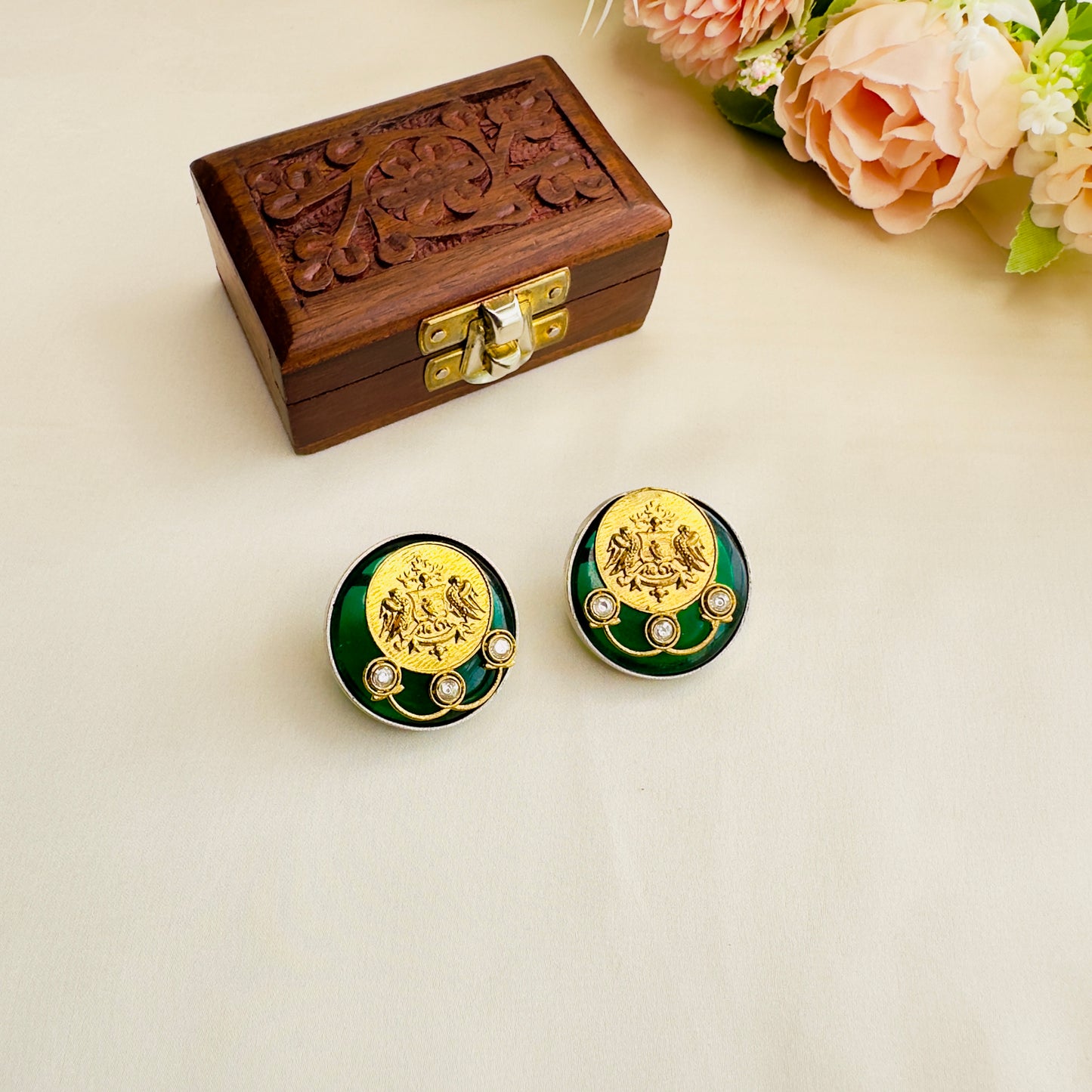 Dual Tone Silver Replica Stud Earrings