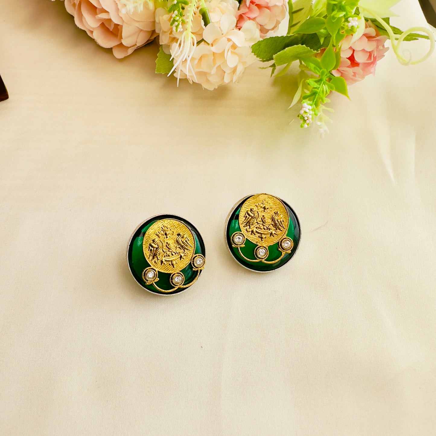 Dual Tone Silver Replica Stud Earrings