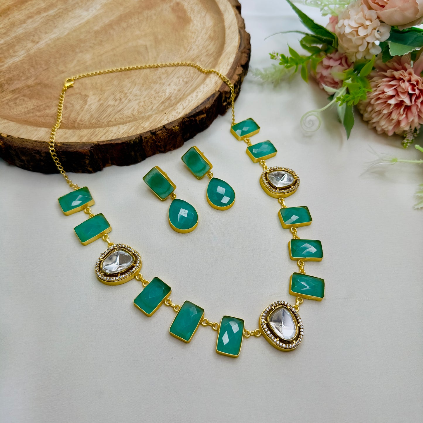 Uncut Polki Monalisa Stone Necklace Set