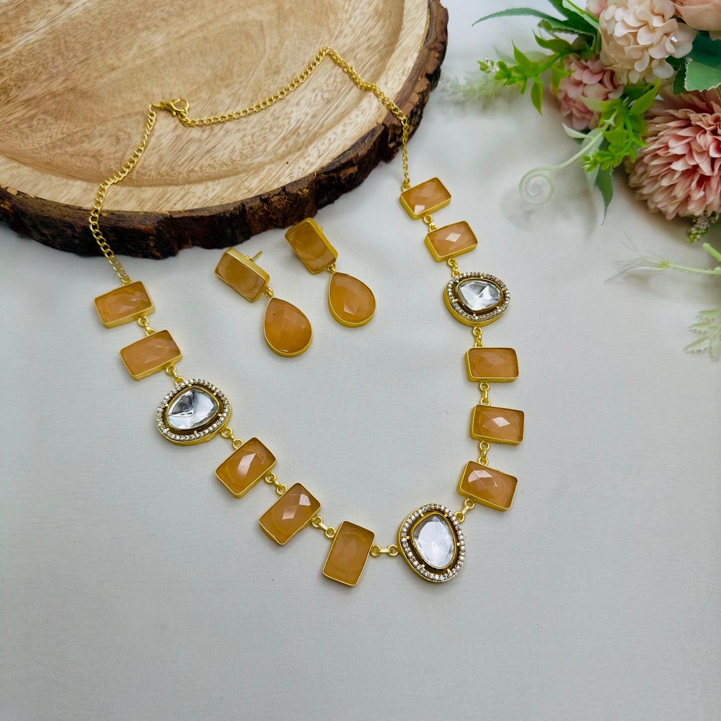 Uncut Polki Monalisa Stone Necklace Set