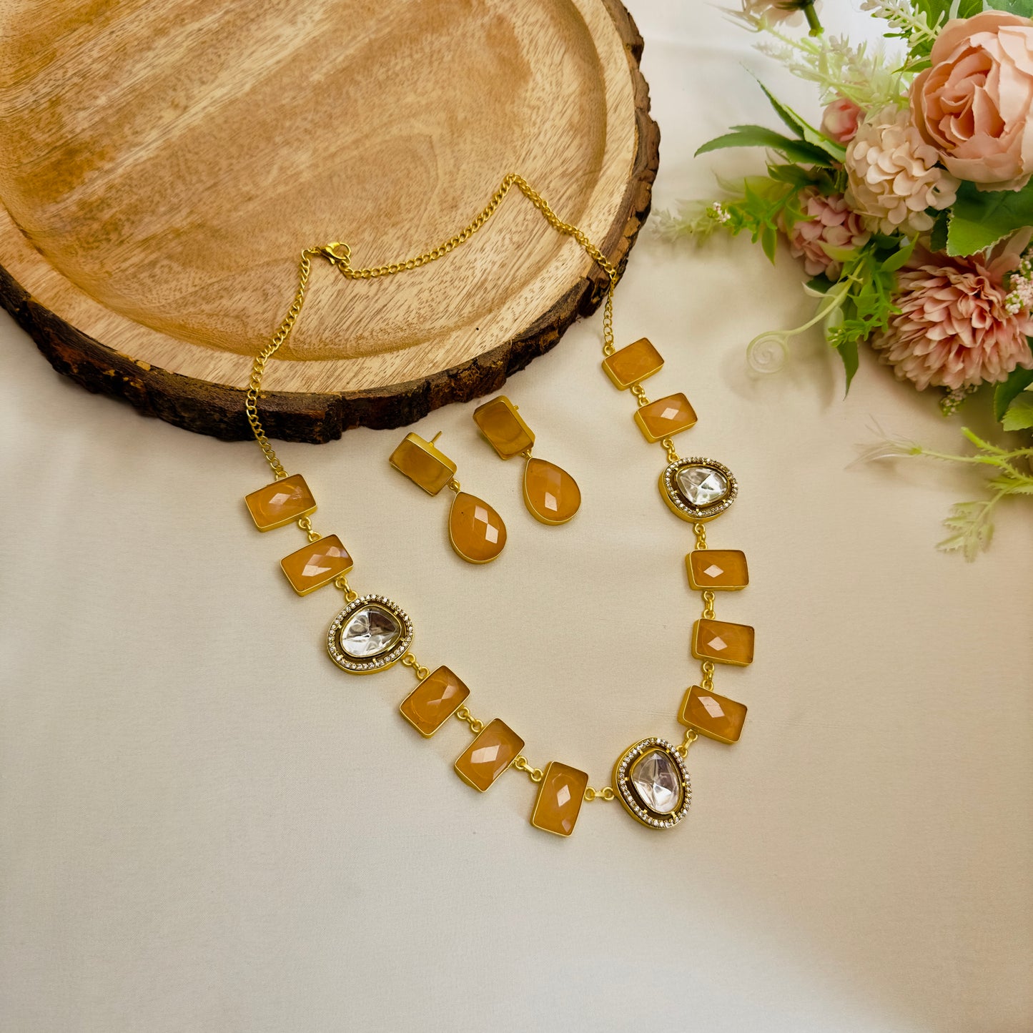 Uncut Polki Monalisa Stone Necklace Set