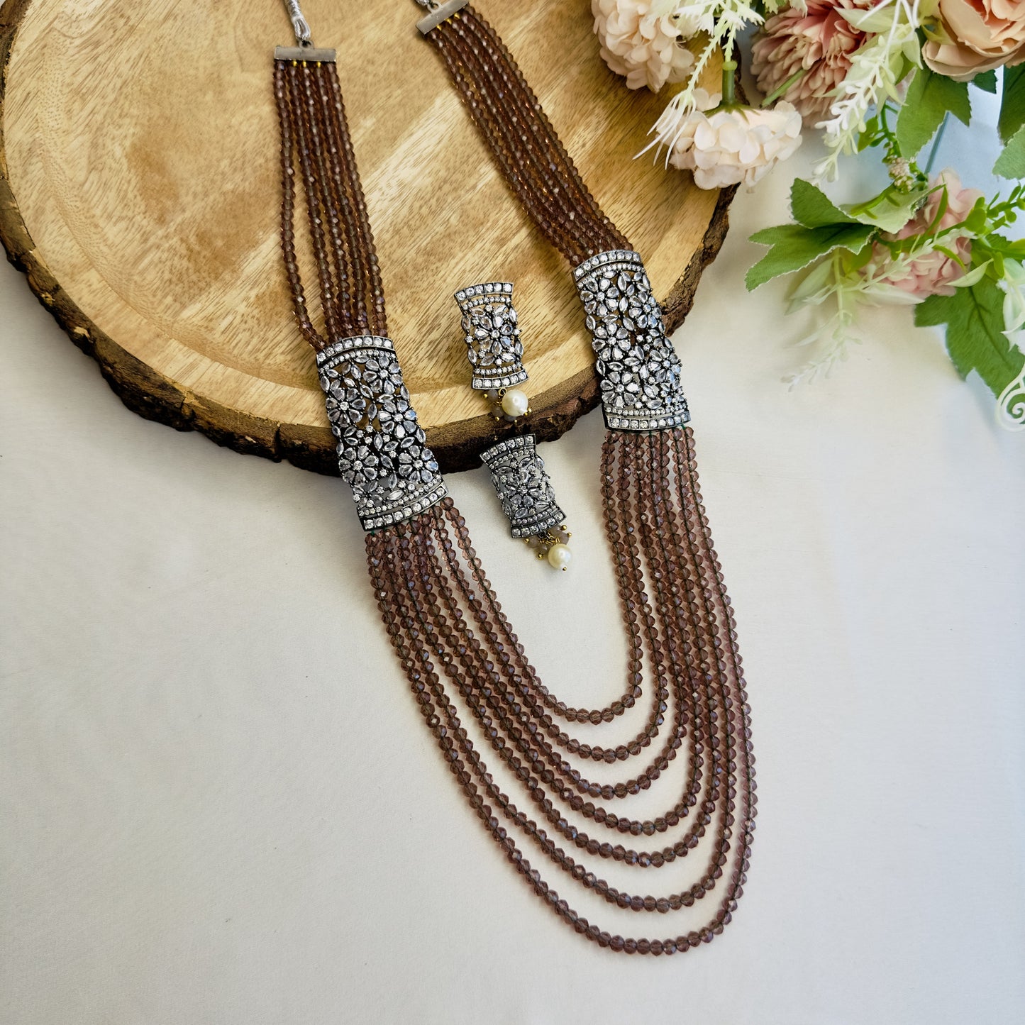 Side AD Broach Necklace Set