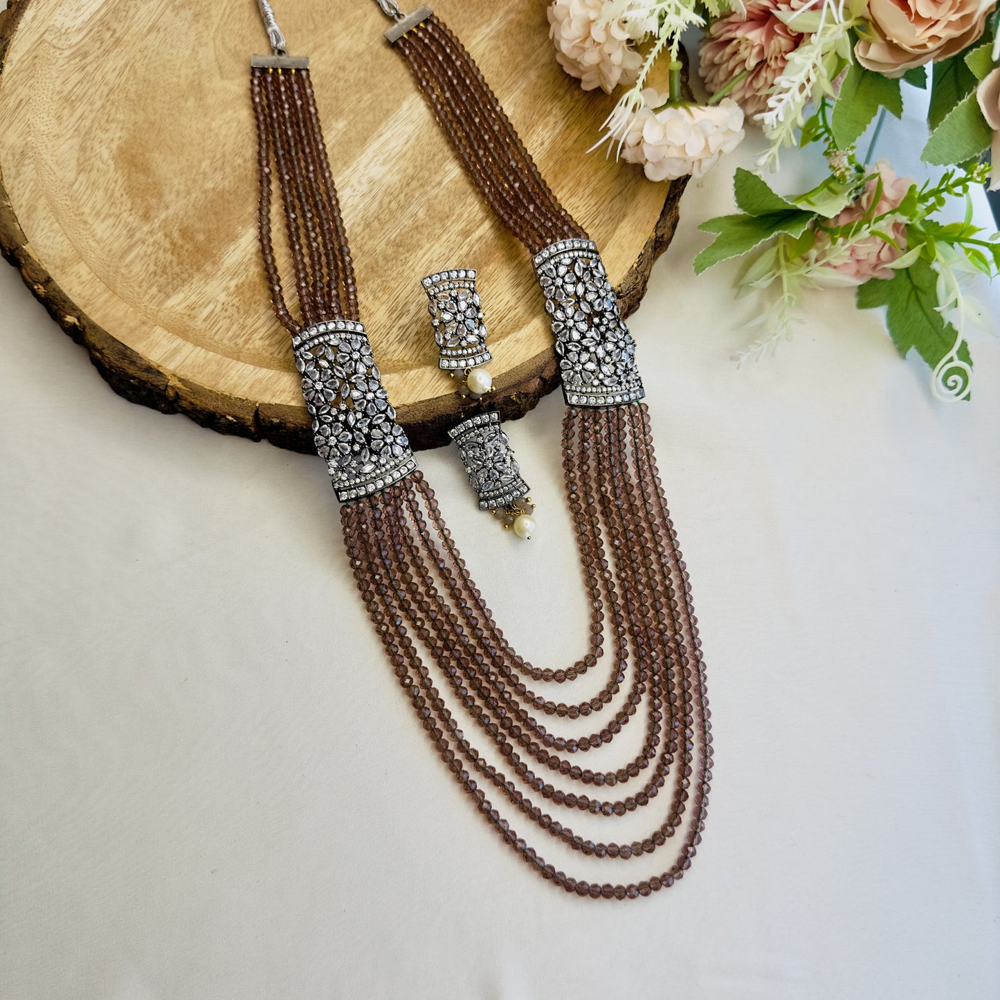 Side AD Broach Necklace Set